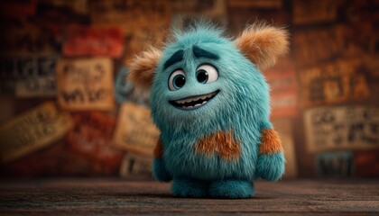Cute fluffy monster with a friendly smile.