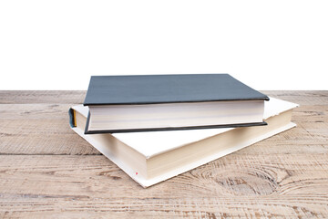 Fototapeta premium Composition with hardcover books, fanned pages, isolated on white background. Back to school. Copy Space. Education background.