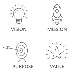Mission, Vision and Values of company with text. Web page template. Modern flat design. Abstract icon. Purpose business concept. Mission symbol illustration. Abstract eye. Business vision presentation
