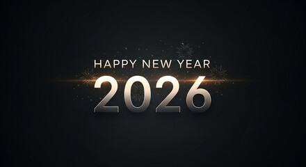 Happy New Year 2026 shimmering text with festive snowflakes and light effects