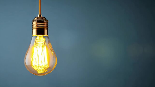 Vintage edison light bulb with exposed filament on blue background