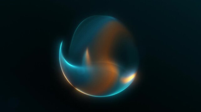 Green luxury swirling orb in vibrant gold gradient on dark green background. Turquoise cyber sphere with connecting points and lines. Digital abstract network sphere. loop. Trendy round shape green