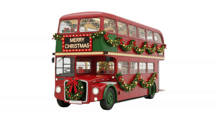 Decorative Christmas Bus isolated on white background, PNG, cutout 