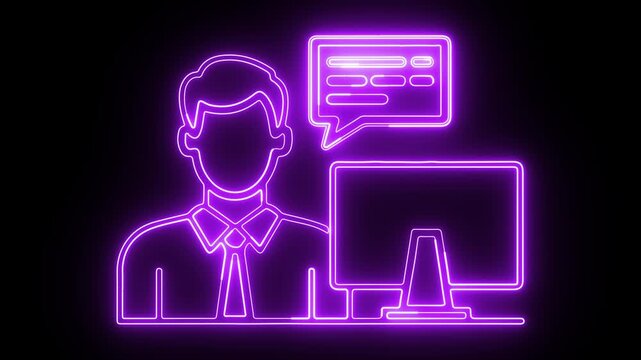 Digital customer support representative with chat bubble neon illustration 4k Loop.