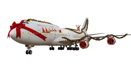 Christmas Plan cutout, decorative christmas Aeroplan on white background, PNG  