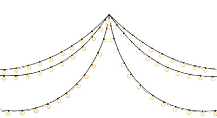 Christmas garland isolated on transparent background. Glowing yellow light bulbs with sparkles. Xmas, New Year, transparent background, cutout