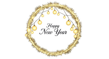 Seamless decorative christmas circle shape with coniferous branches and Happy new year, garlands on transparent background