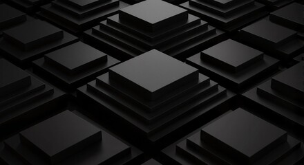 Abstract black geometric shapes in layered formation  