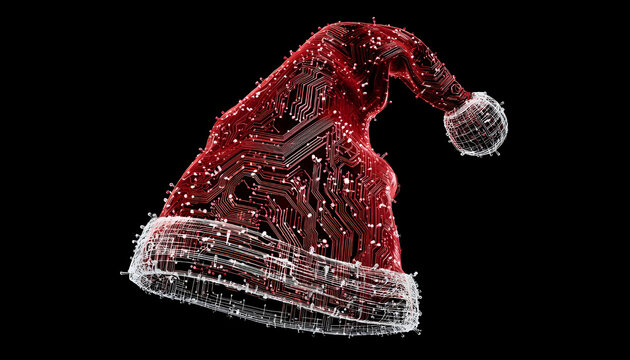 Futuristic Santa hat technology animation isolated asset