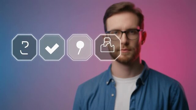 Young Man with Digital Interface Verification, Security, Identity