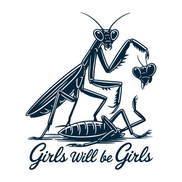 Praying Mantis Female Holding Decapitated Male Head - Girls Will Be Girls