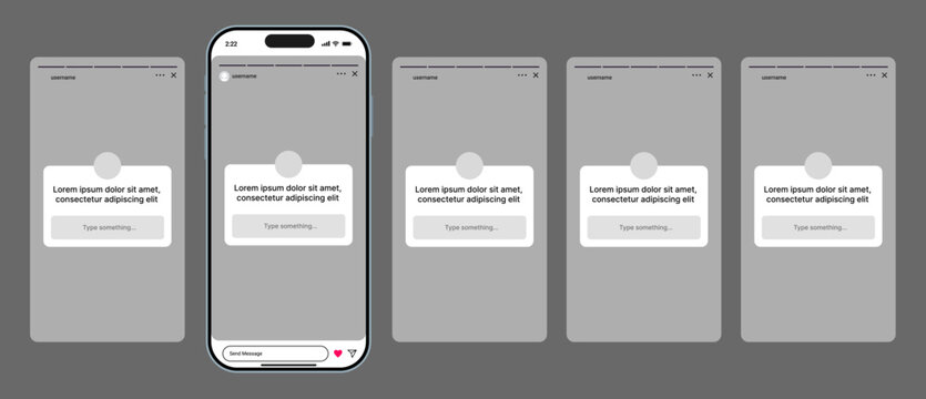 Instagram story UI mockup showing poll sticker, profile, image or video, text, emojis, music, reactions, links, and interactive viewer layout vector illustration