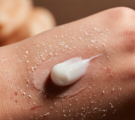 Fototapeta premium Skincare routine for winter, moisturizing cream application on hand, close-up shot