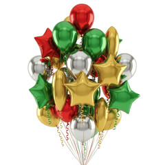 Christmas balloons isolated on white transparent background, PNG, bunch of balloons, colorful balloons