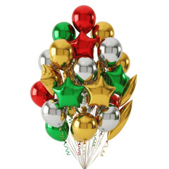Christmas balloons isolated on white transparent background, PNG, bunch of balloons, colorful balloons