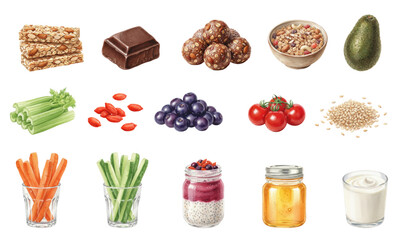 Watercolor Collection of Healthy Snacks and Superfoods Ingredients