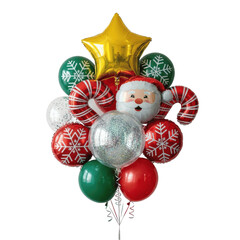 Christmas balloons isolated on white transparent background, PNG, bunch of balloons, colorful balloons