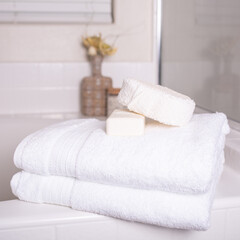 White towels in bathroom, lifestyle setting