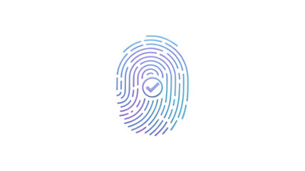 A glowing, gradient fingerprint icon with a white checkmark, symbolizing secured access.