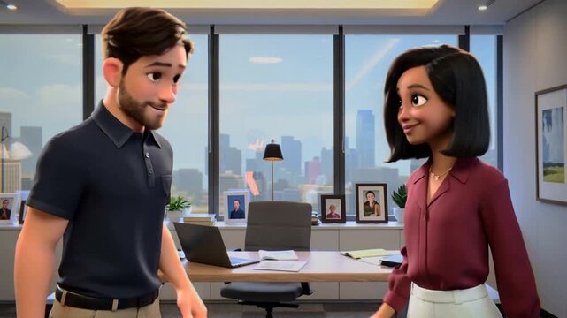 3d animated high five in office setting