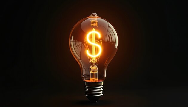 Light bulb with dollar sign filament glows brightly in dark background. Symbolizes money making ideas finance and business growth. Conceptual image for profit. - Powered by Adobe