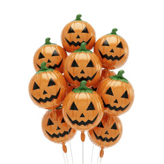 Halloween balloon isolated on white transparent background, PNG, spooky, decoration, party, orange, black, ghost, pumpkin