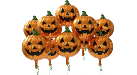 Halloween balloon isolated on white transparent background, PNG, spooky, decoration, party, orange, black, ghost, pumpkin