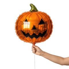 hand holding Halloween balloon on white transparent background, PNG 