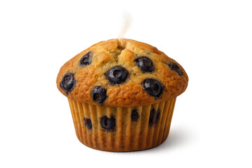 Blueberry muffin steaming, freshly baked pastry, sweet dessert food for breakfast or snack on transparent background