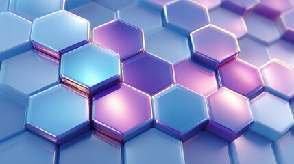 Fototapeta premium A Captivating Array of Iridescent Blue and Purple Metallic Hexagonal Cells Creating a Beveled Honeycomb Grid Pattern That Sparkles with Depth and Dimension
