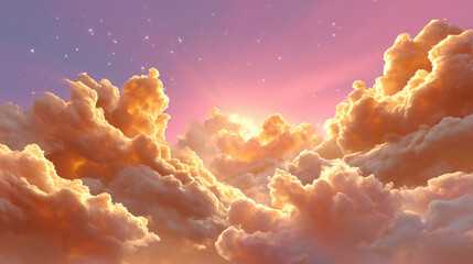 A Dreamy Scene of Iridescent Gold and Purple Hues Emanating from Ethereal Nebula Clouds, Evoking a Soft, Mystical Atmosphere in the Sky