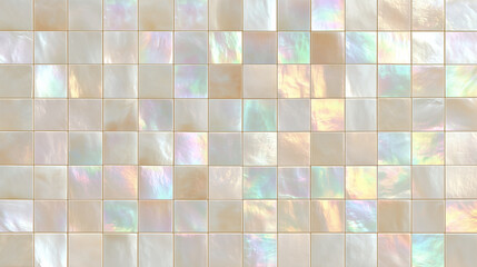 Elegant Iridescent Ivory Pearl Metallic Opaline Tiles in Lush Multicolored Pattern Featuring Soft Grout with Subtle Glaze for Sophisticated Interiors