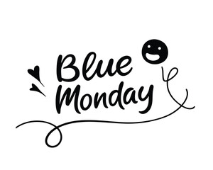 Blue Monday Graphic Illustration with Smiley Face and Hearts for Awareness Campaigns and Mental Health Support Initiatives