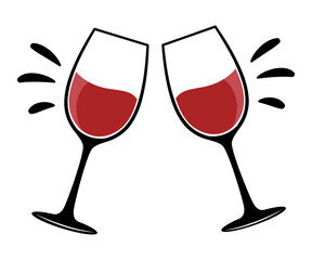 Glass containing red wine alcohol beverage minimalist illustration isolated on white