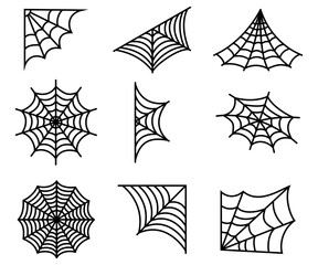 spider web hanging different shapes elements decor hand drawn illustration