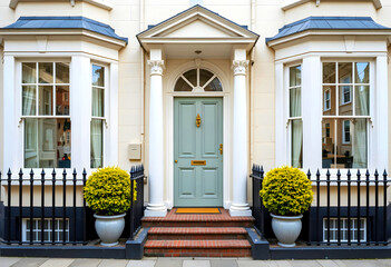 A stunning old townhouse's exterior on a street in an English city