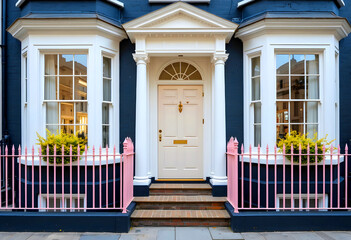 A stunning old townhouse's exterior on a street in an English city