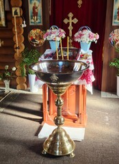 A baptismal font for a child in an Orthodox church