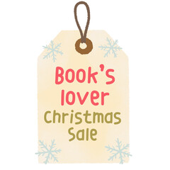 Vintage style sale tag with text Book Lover Christmas Sale hand drawn cozy holiday label clipart for bookstores gift tags and festive packaging designs