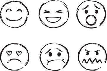 Human emotions smiley doodle hand drawn set. Funny hand drawn faces abstract collection.
