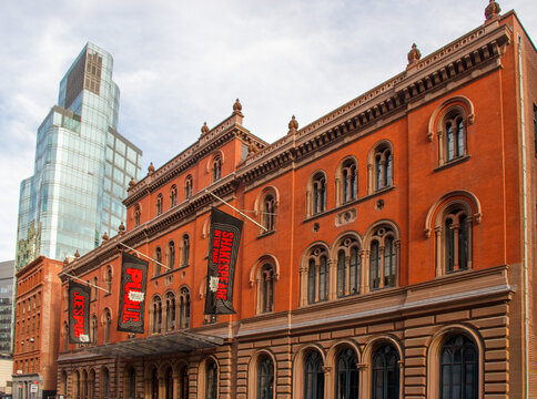 Public Theater Astor library and modern office tower building Astor Place tower, NOHO, Manhattan,  New York City, USA