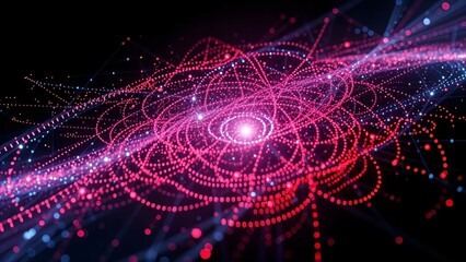 Obraz premium quantum physic galaxy chaos vortex swirl entanglement with red and pink light trails, sense of movement and flow