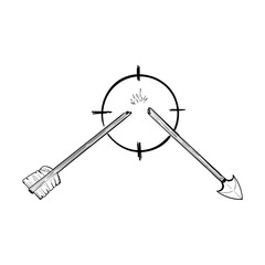 Monochrome graphic of a broken arrow hitting a target, conveying concepts of difficulty and thwarted ambition