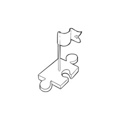 Puzzle piece with flag on top representing success, achievement, and completion of a task