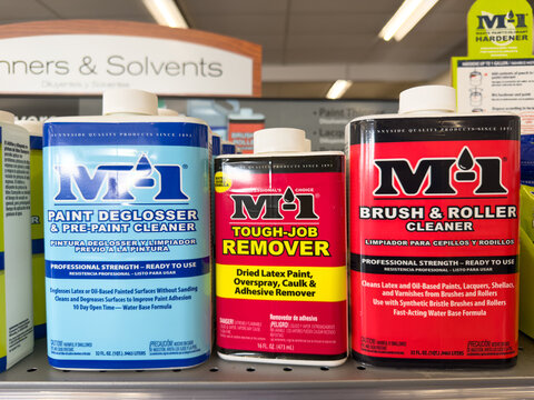 M-1 Paint Deglosser Remover and Cleaner Products on Hardware Store Shelf