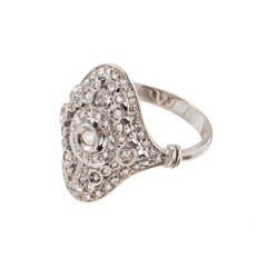 White gold ring with brilliant-cut diamonds isolated on a white background