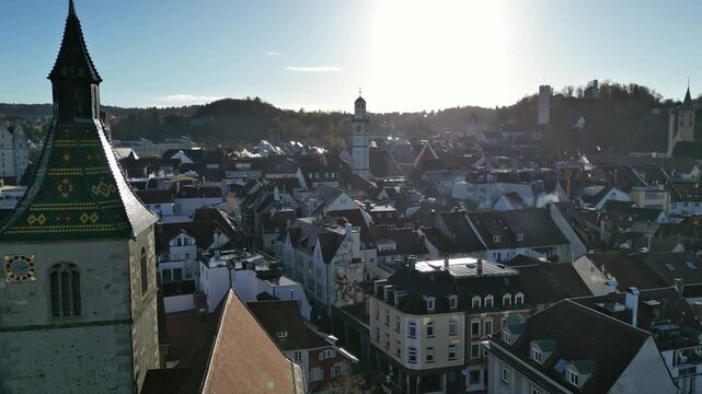 Ravensburg, Deutschland: Vorw&auml;rtsbewegung mit Blick auf die Altstadt