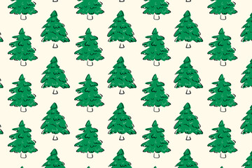 Fototapeta premium Evergreen doodle tree pattern for cozy home textiles, festive packaging, and eco design projects