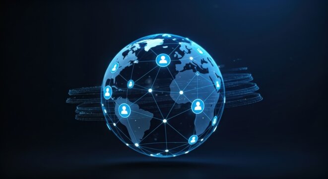 Global Digital Network Connecting People and Data, Futuristic Technology, Worldwide Communication and Social Media Concept