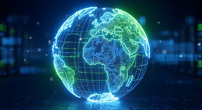 Neon Glowing Circuit Globe — Futuristic Global Connectivity Concept on Dark Tech Background